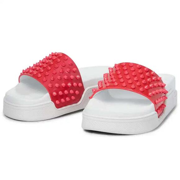 Christian Louboutin Pool Fun Donna Flat Pink White Platform Slide Sandal 39.5 - Picture 5 of 12